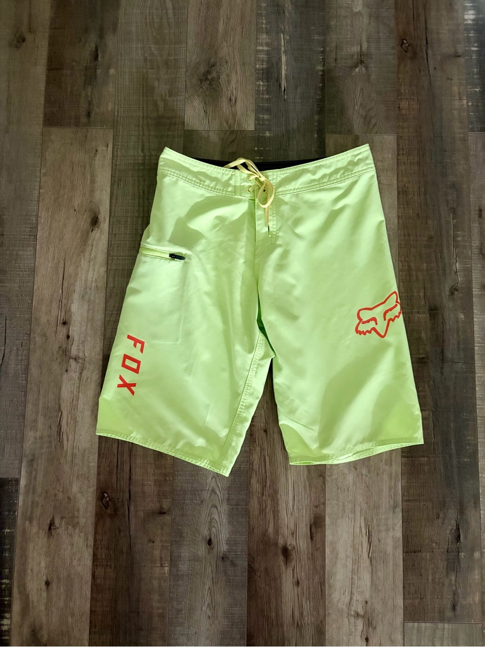 Fox Neon Yellow Athletic Board Shorts with Orange Logo